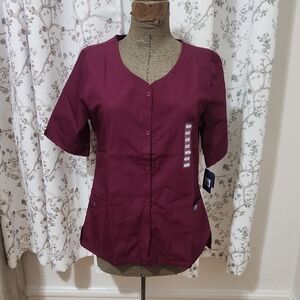 Women's Burgundy Button-Up Top Health Care Scrubs